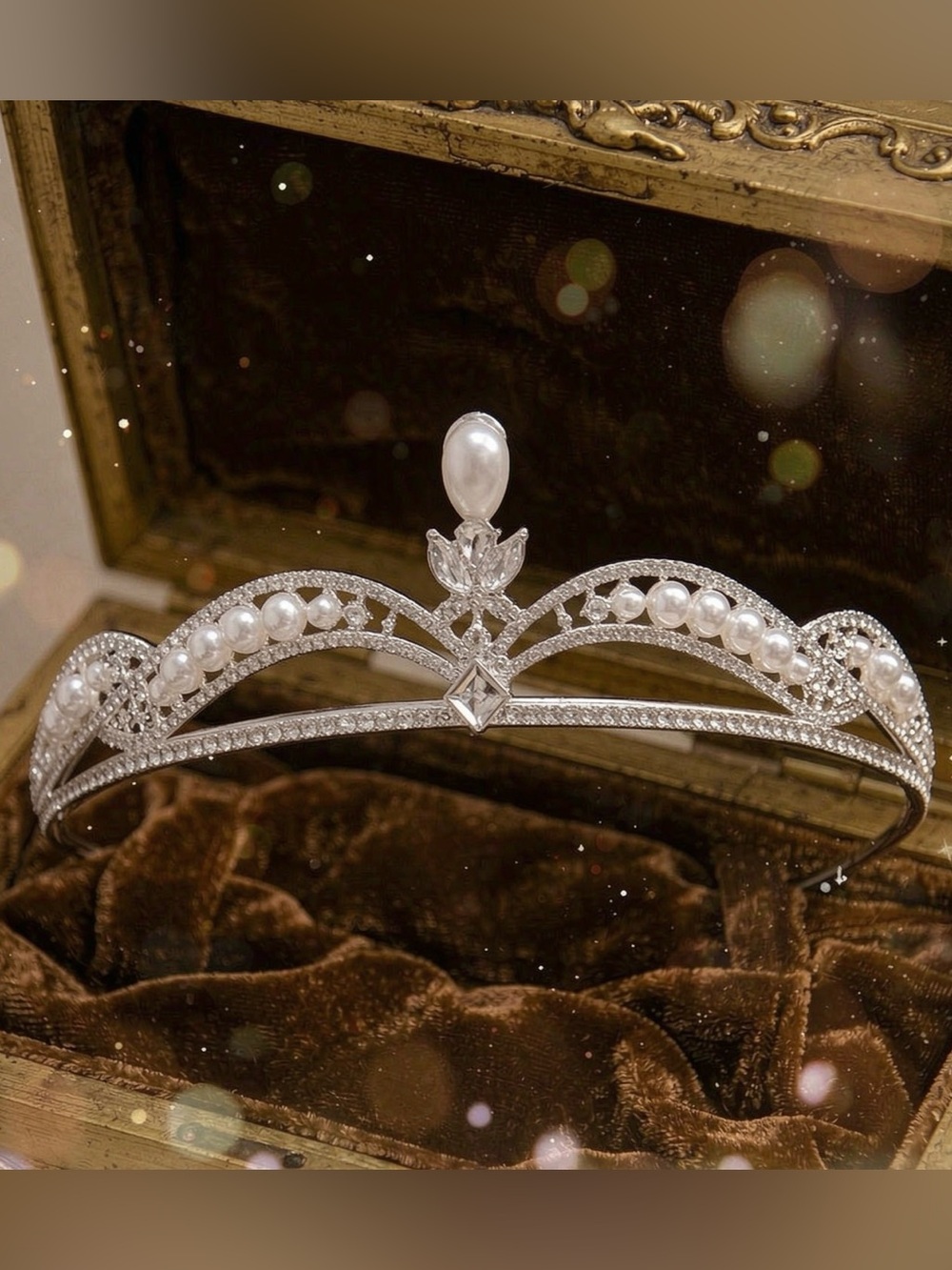 Silver Pearl Accent Tiara - Elegant Bridal Headpiece